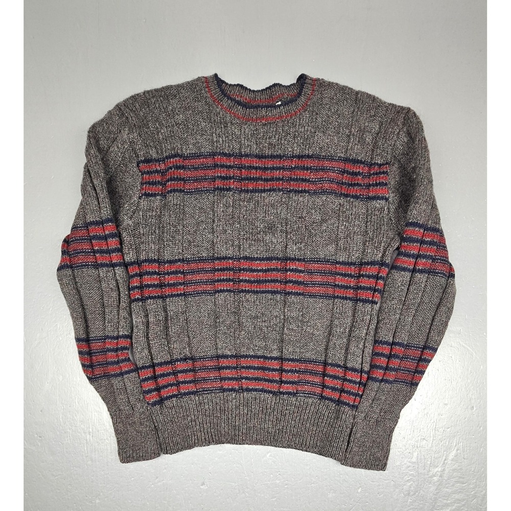 Vintage‎ 100% Pure Wool Sweater Mens Large Striped Fisherman Nordic Distressed